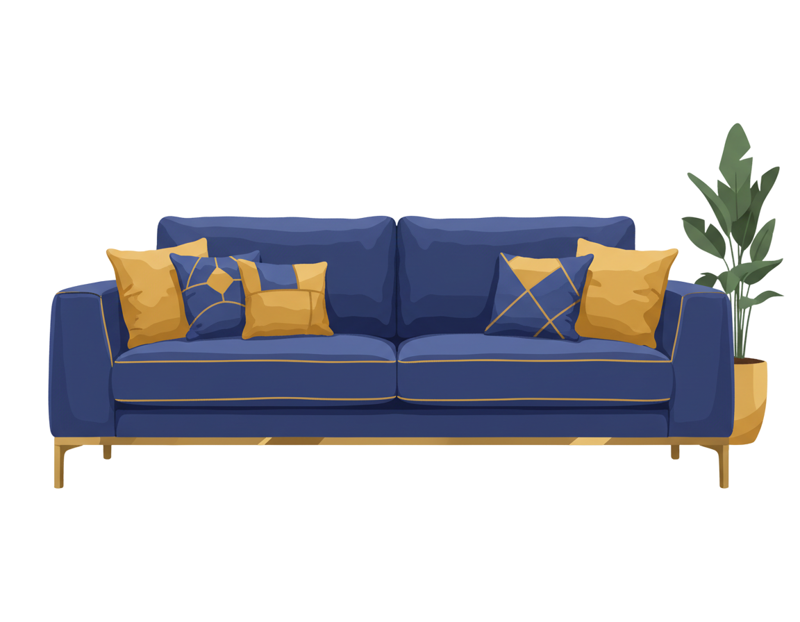 Illustration of a happy customer receiving sofa cleaning at home