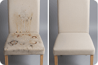 Dining-chair set with food marks before and after professional cleaning