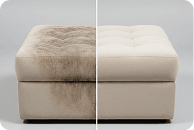 Footstool with visible staining before and after professional cleaning